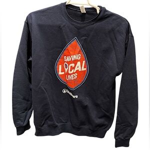 Jerzees navy blue Sweater with Red Graphic LARGE